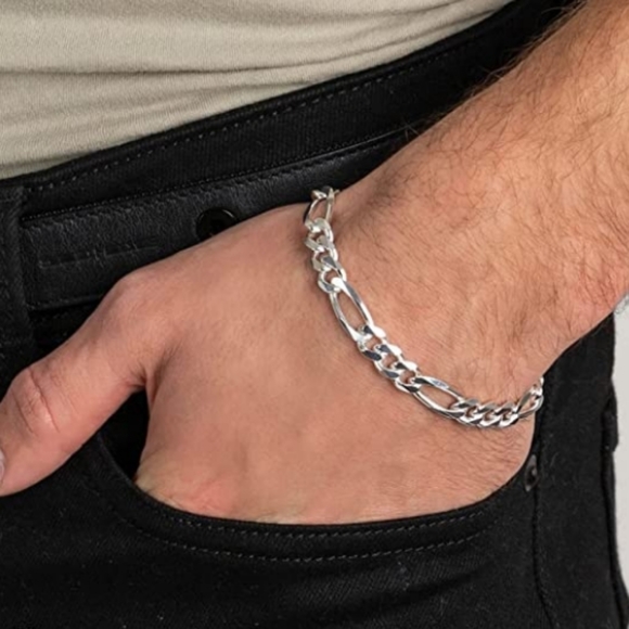 Last One! Men's Silver Figaro Link Bracelet 8mm - Last one! - Picture 3 of 3
